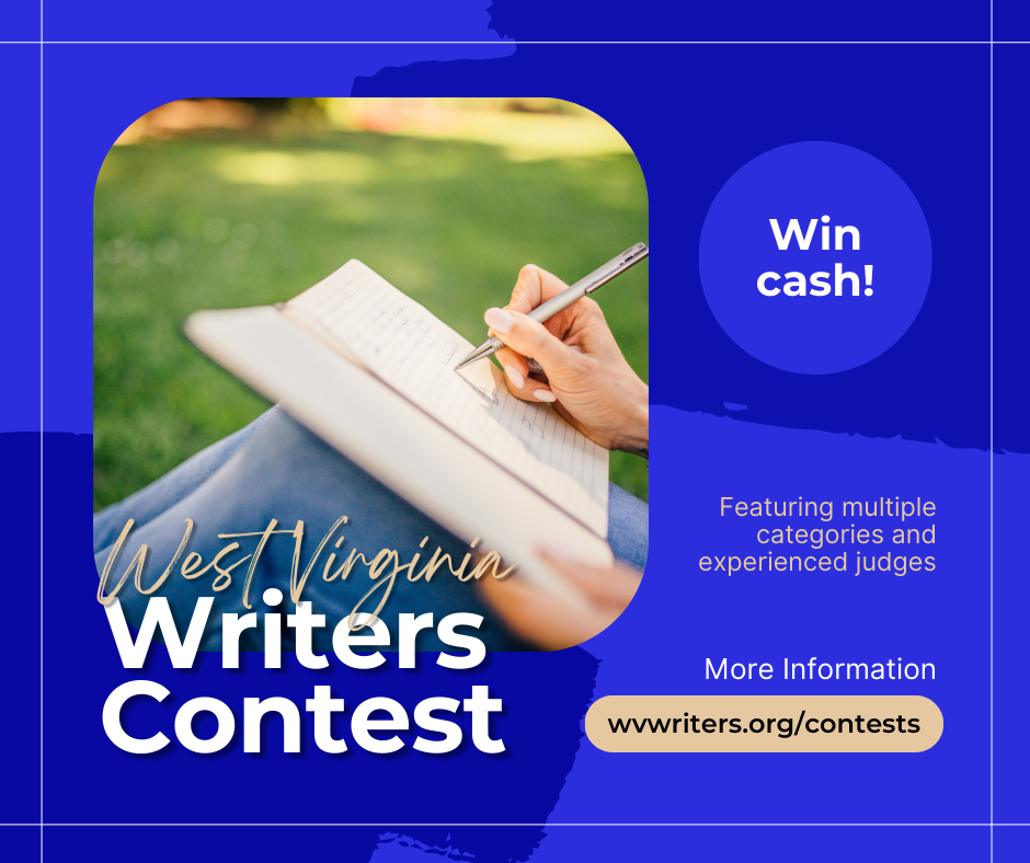 blue ad with image of person writing in notebook